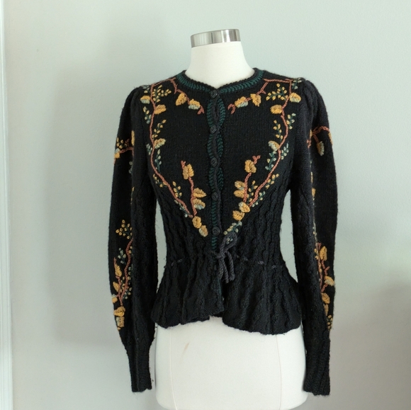 Vintage Sweaters - Forest Stroll Tyrolean Embellished Wool Cardigan